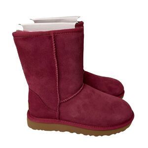 UGG Boots Womens Size 5 Classic Short II Garnet Red Suede Fur Shearling